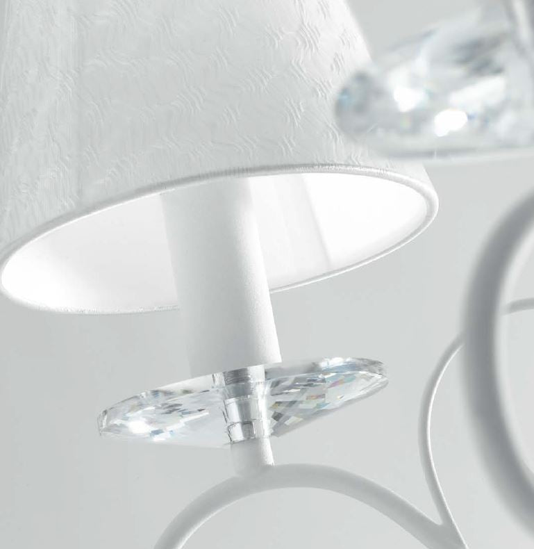 Sospensione 6 luci metallo bianco cristalli K9 paralumi lavorati bianchi 6XE14 non incl. PERLA Sospensione 6 luci metallo bianco cristalli K9 paralumi lavorati bianchi 6XE14 non incl. PERLA